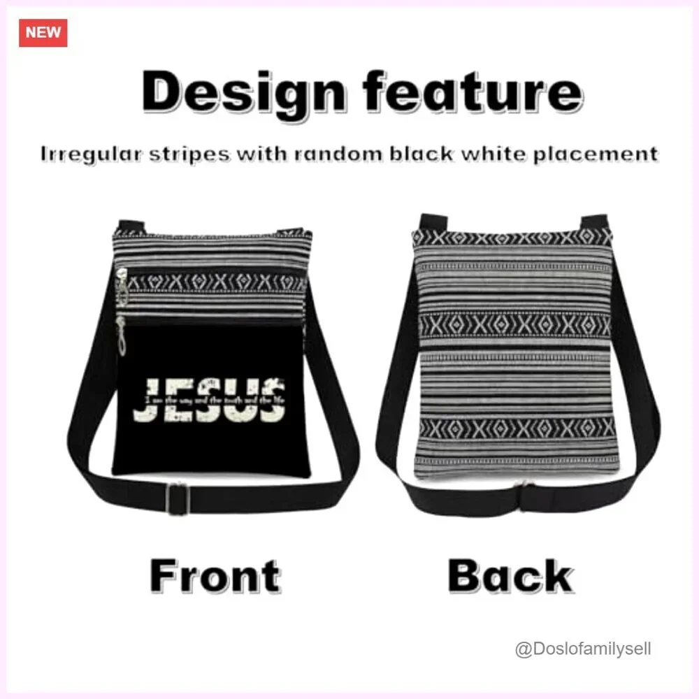 Jesus Scripture Letter Print Crossbody Bag Adjustable Strap Polyester Fiber